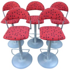 Five Memphis Era Bar Stools in Knoll Fabric by Charles Eames