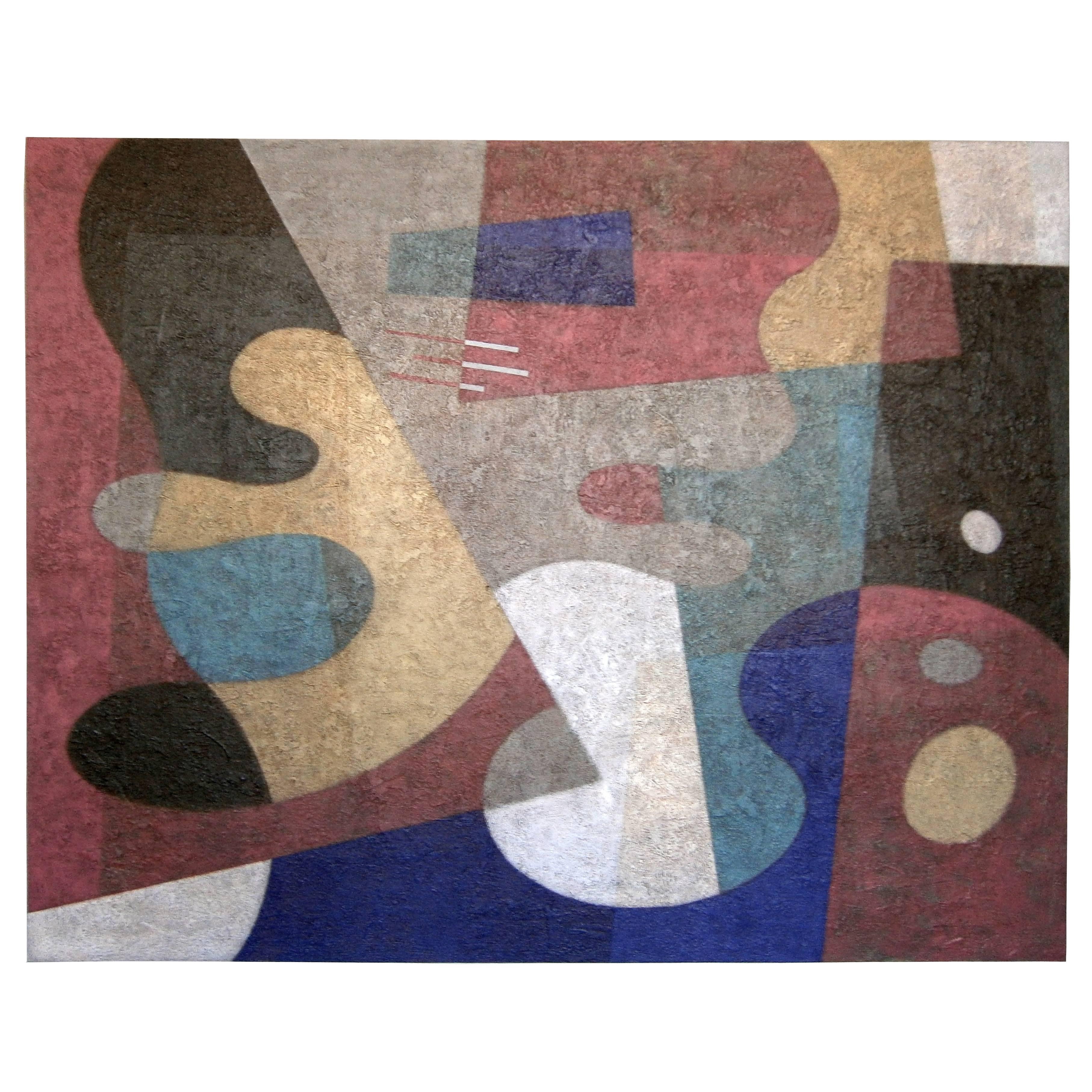 Mid-Century Inspired Geometric Abstract Painting by American Artist "Downs" For Sale