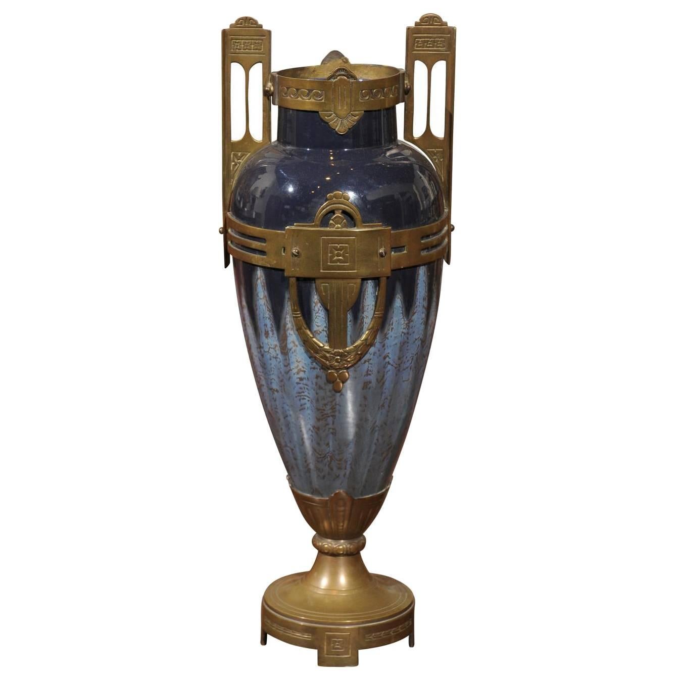 Napoleon lll  Blue Porcelain Vase with Bronze Fittings, Circa 1880 For Sale