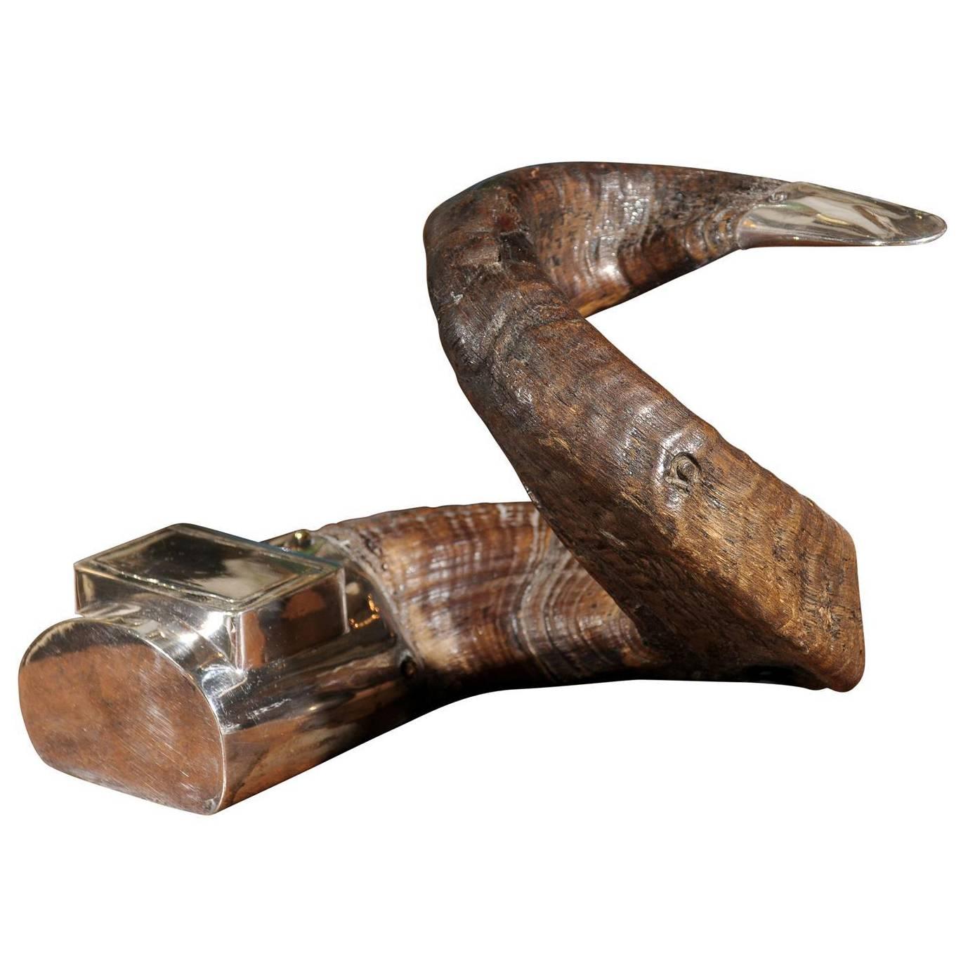 Vintage Ram's Horn und Silber Schnupftabak Mull