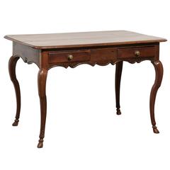 French 1740s Period Louis XV Wooden Desk with Two Drawers and Cabriole Legs