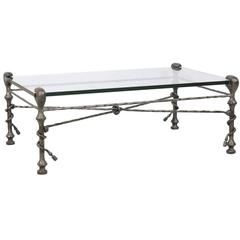 Giacometti Inspired Italian Forged Iron Base and Glass Top Coffee Table