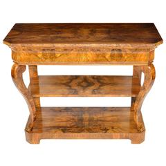 Antique 19th Century Biedermeier Burl Wood Veneered Console Table