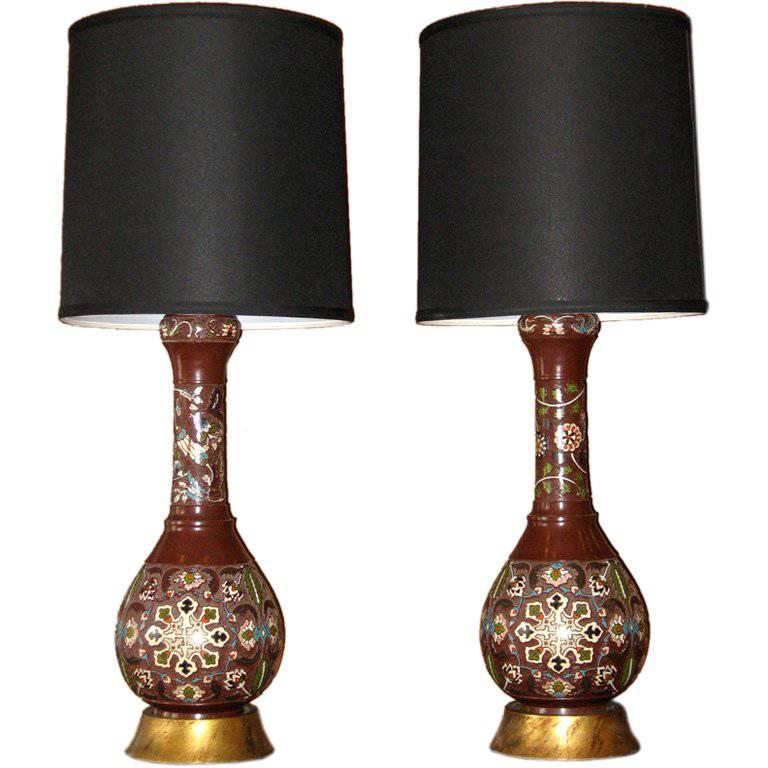 Pair of French Champleve Table Lamps, circa 1930 For Sale