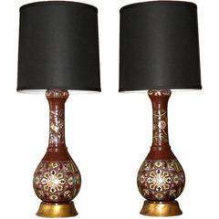 Pair of French Champleve Table Lamps, circa 1930