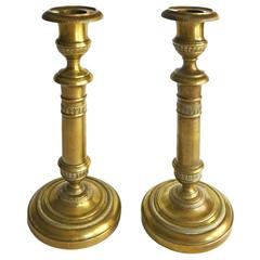 Fine Pair of French Brass Directoire Candlesticks, circa 1795