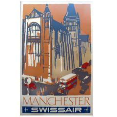 Rare Original Vintage Silkscreen Poster by Henri Ott for Manchester by Swissair