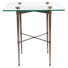 A Midcentury Glass Top Side and End Table on Brass Legs 5