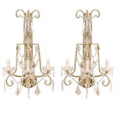 Vintage A Pair of Italian Crystal Sconces