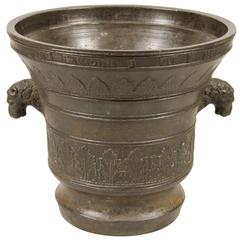 Very Large 19th Century Bronze Mortar with Lion Shaped Knop Handles