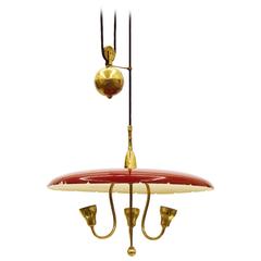 Large Italian Brass and Lacquered Pulley Pendant 8