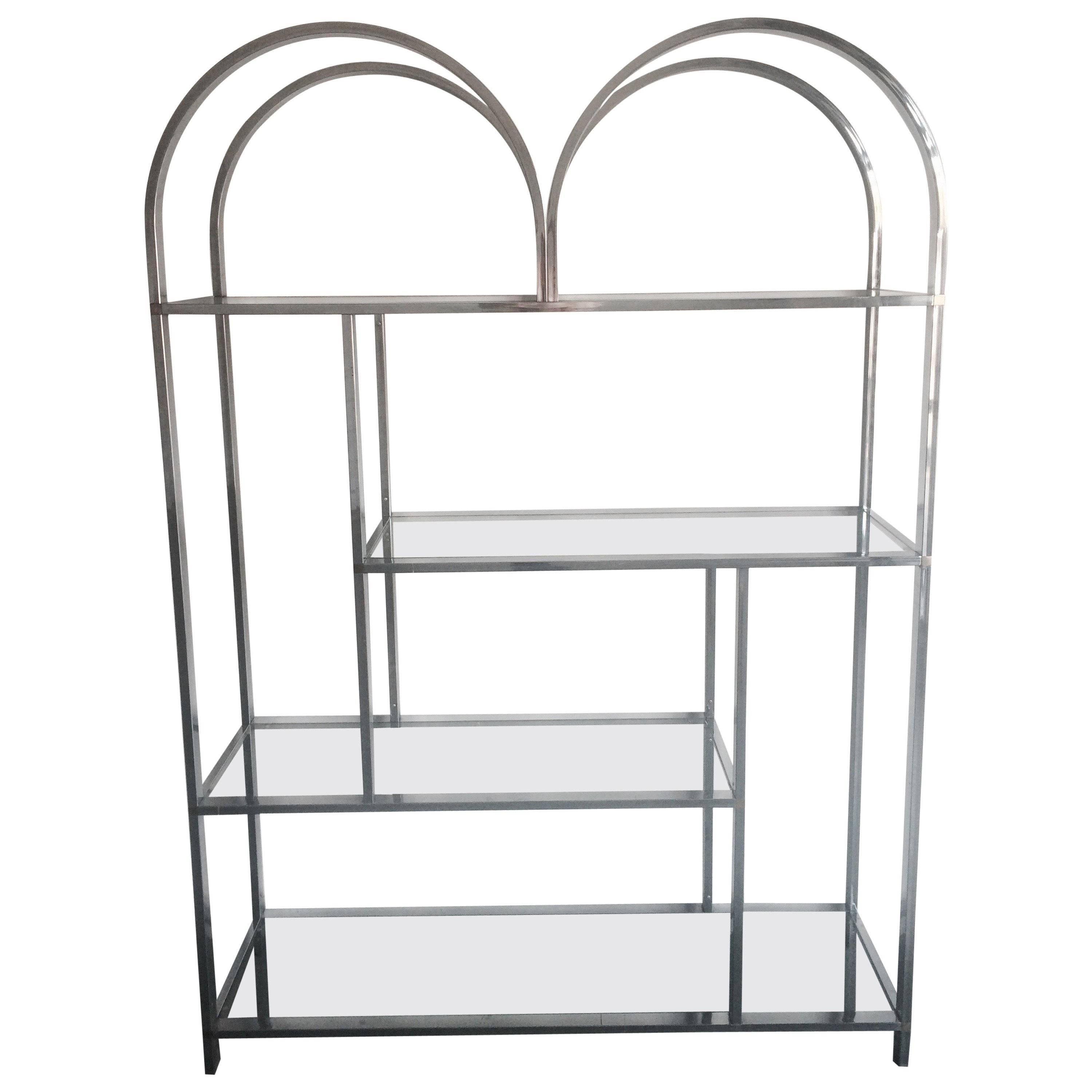 Milo Baughman Style Chrome and Glass Etagere