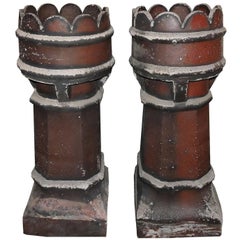 Pair of 19th Century English Terracotta Chimneys Great Garden Pots or Statuary