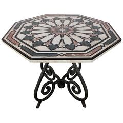 Vintage Italian Iron and Marble Patio Table
