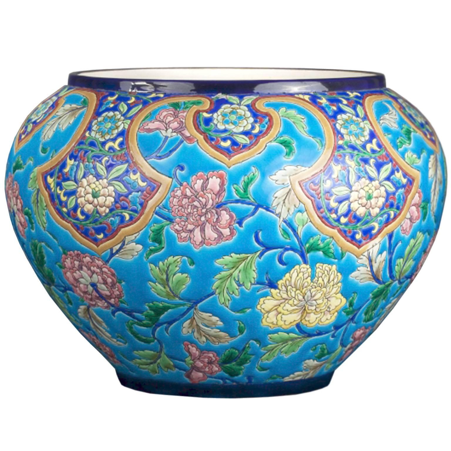 Large, Beautiful Cache Pot by Faïencerie de Longwy