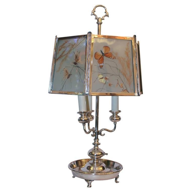 Pairpoint Table Lamp Art Deco silver plate with butterflies behind glass