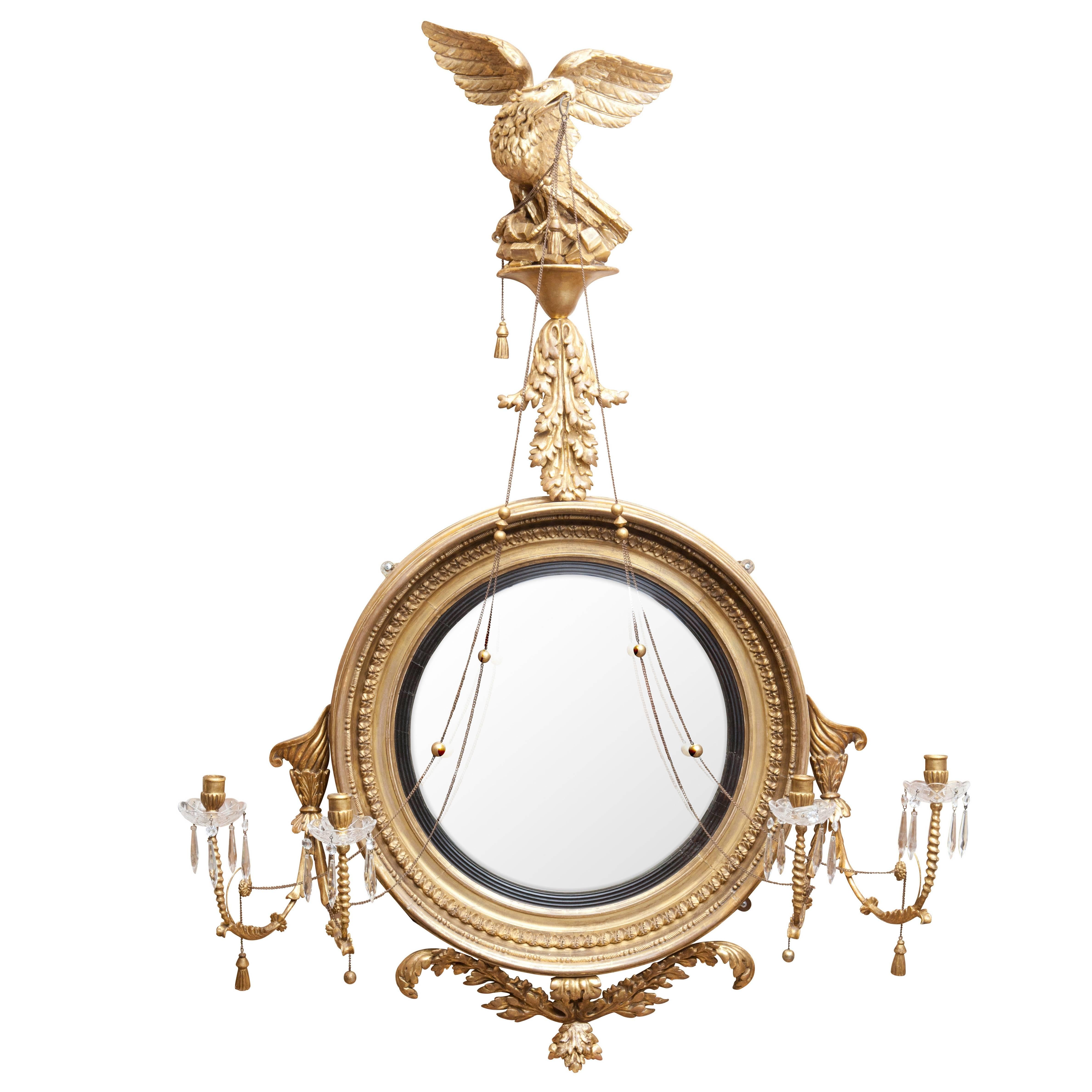 Magnificent Large-Scale Regency Giltwood Convex Mirror For Sale