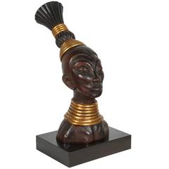 Zulu Wooden Tribal Contemporary Sculpture of Black African Male Bust