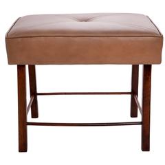 Vintage A Midcentury Stool in Jacaranda Wood with Tufted Beige Leather Seat