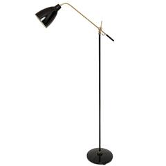 Dominici Counter Balance Articulated Arm Floor Lamp in Brass and Black Enamel