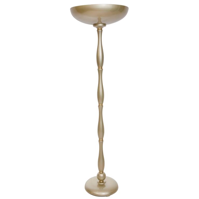A Midcentury Torchiere Floor Lamp In Soft Gold With Brass Detail