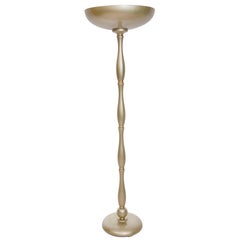 A Midcentury Torchiere Floor Lamp in Soft Gold with Brass Detail