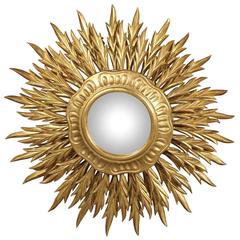 Large Italian Vintage Giltwood Sunburst Mirror with Three Layers of Sunrays