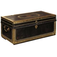 English Mid-19th Century Camphor Wood Trunk, Leather and Brass Bound 10