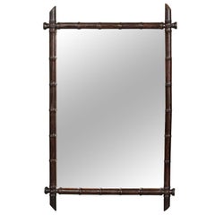 Vintage French Faux Bamboo Rectangular Mirror from the Turn of the Century