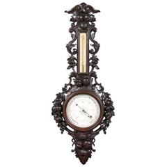 Antique French Black Forest Hand-Carved Barometer from the Turn of the Century