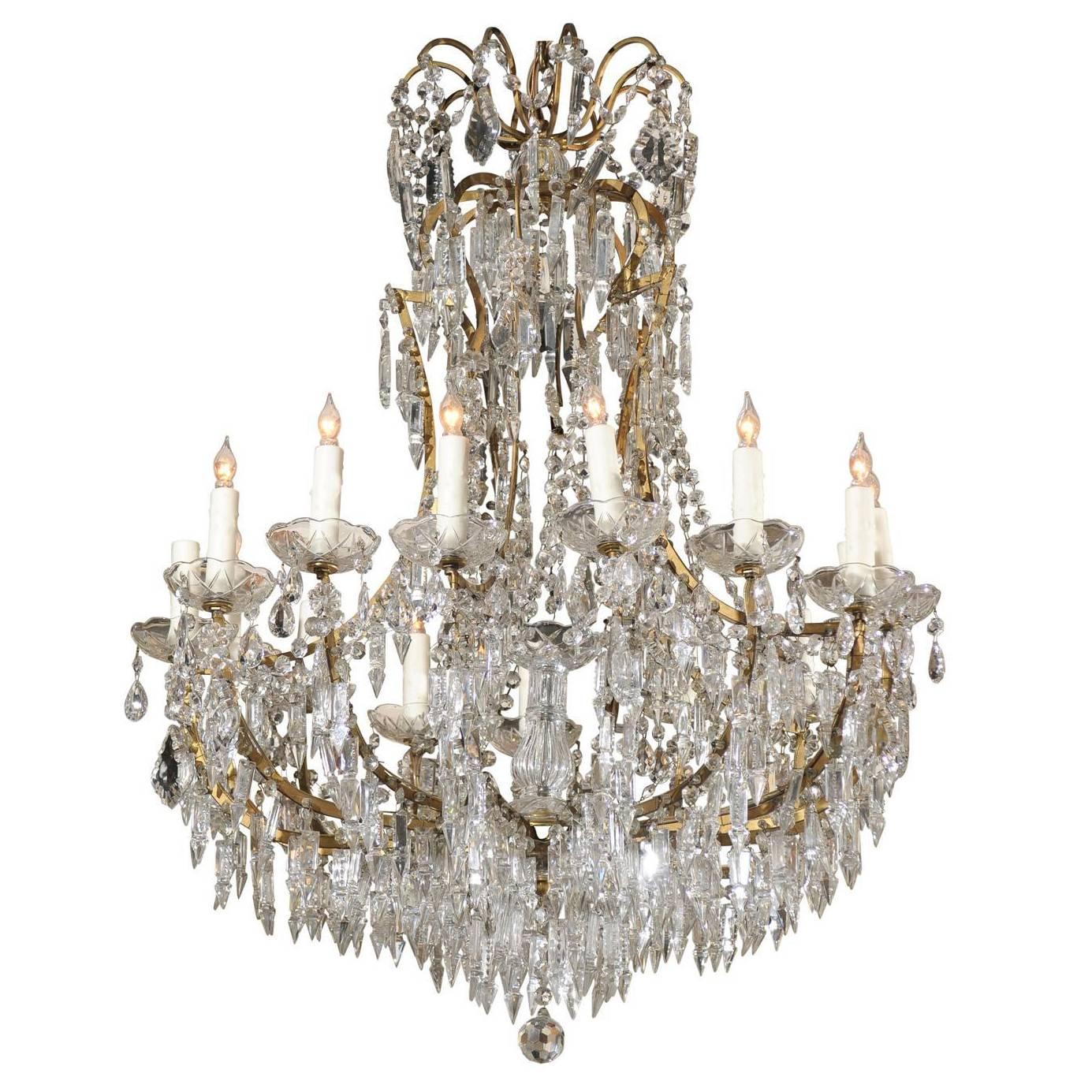 French Fifteen-Light Crystal Louis XV Style Chandelier from Early 20th Century