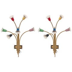 Pair of Colorful Six-Arm Sconces