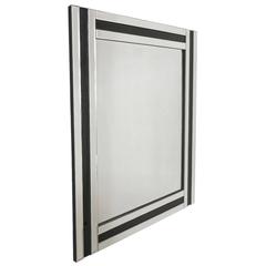 Mid-Century Modern Black Glass and Mirror Rectangular Wall Mirror, France, 1970s 8
