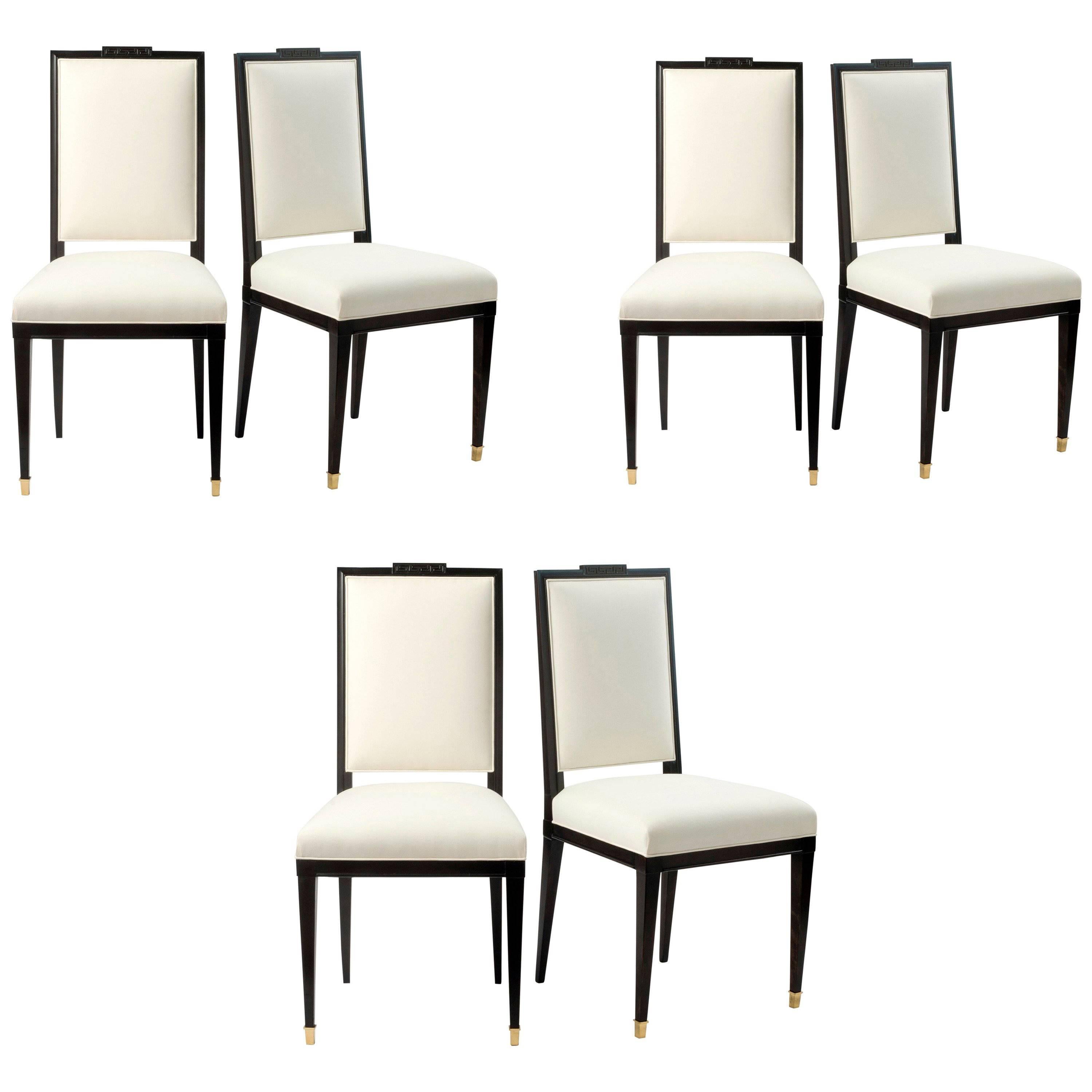 André Mercier, Set of Six Neoclassical Dining Chairs, France, C. 1940