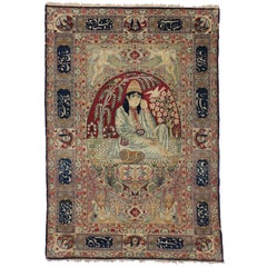 Antique Persian Kerman Pictorial Rug, Dervish under Willow Tree Tapestry