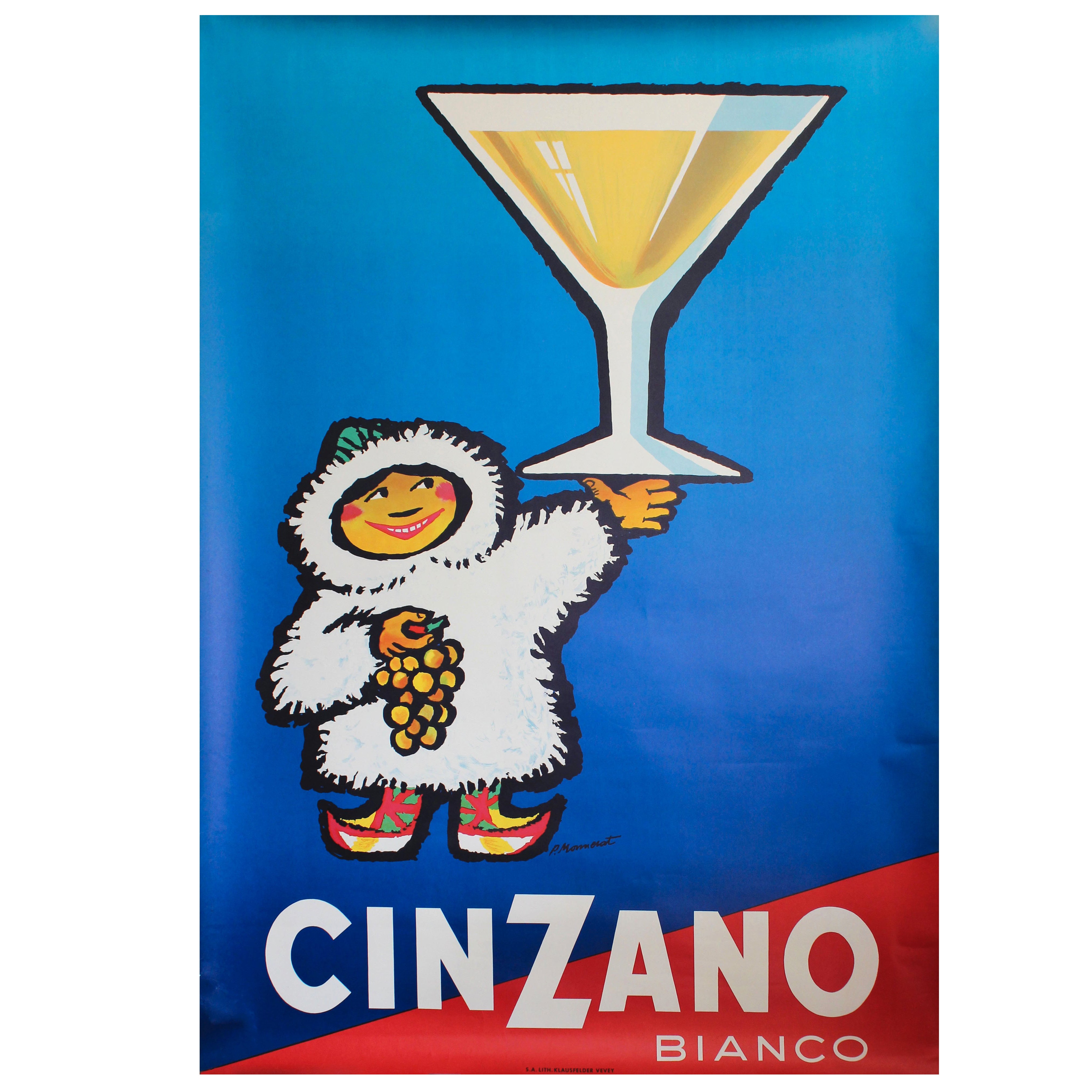 Large Original Vintage 1950s Drink Advertising Poster for Cinzano Vermouth  For Sale at 1stDibs