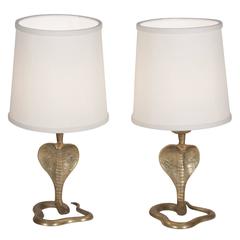 Pair of Bronze Cobra Lamps, French 1930s
