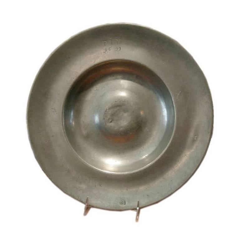 17th Century Pewter Charger with Hallmarks For Sale