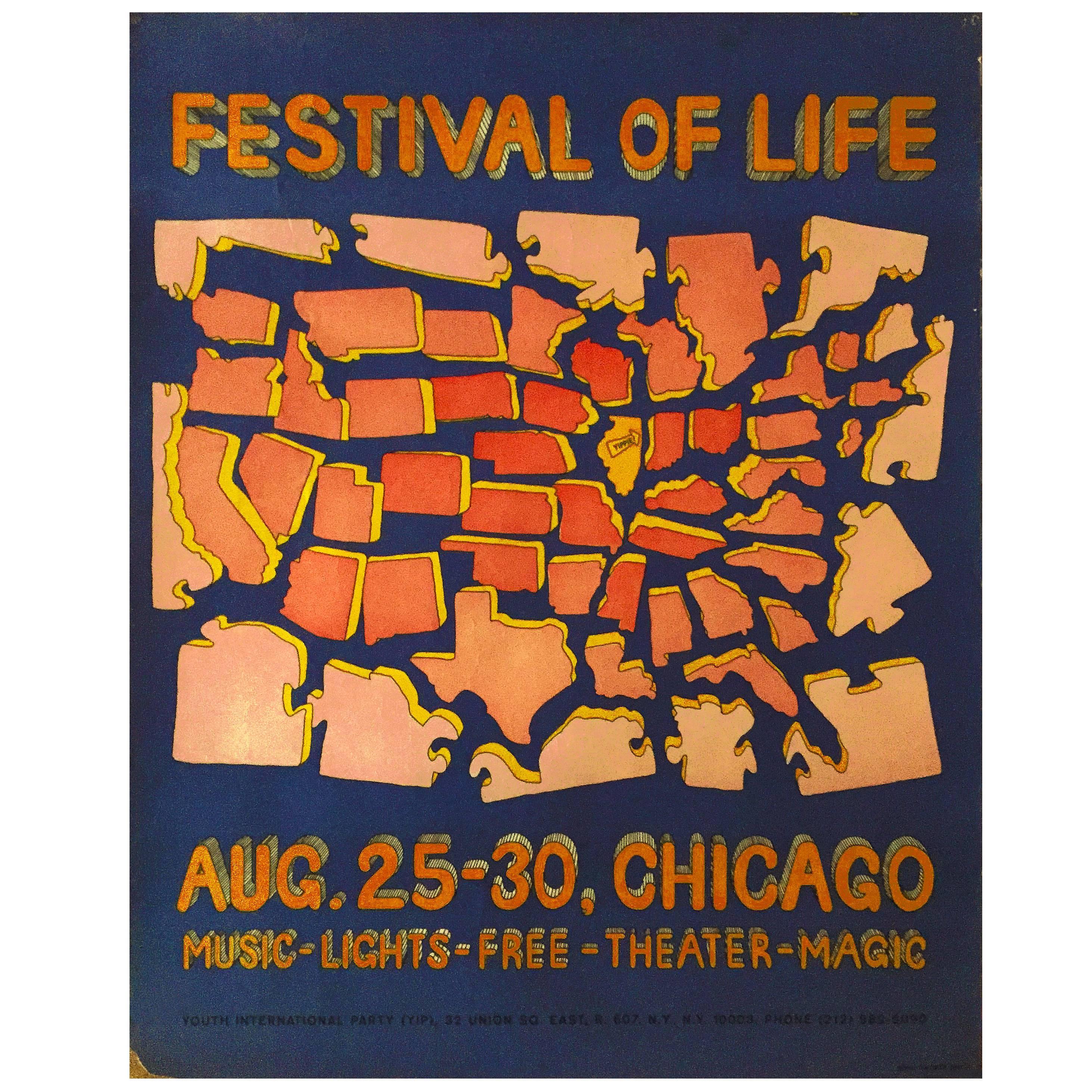 American Festival of Life Yippie Movement Original Poster, 1968