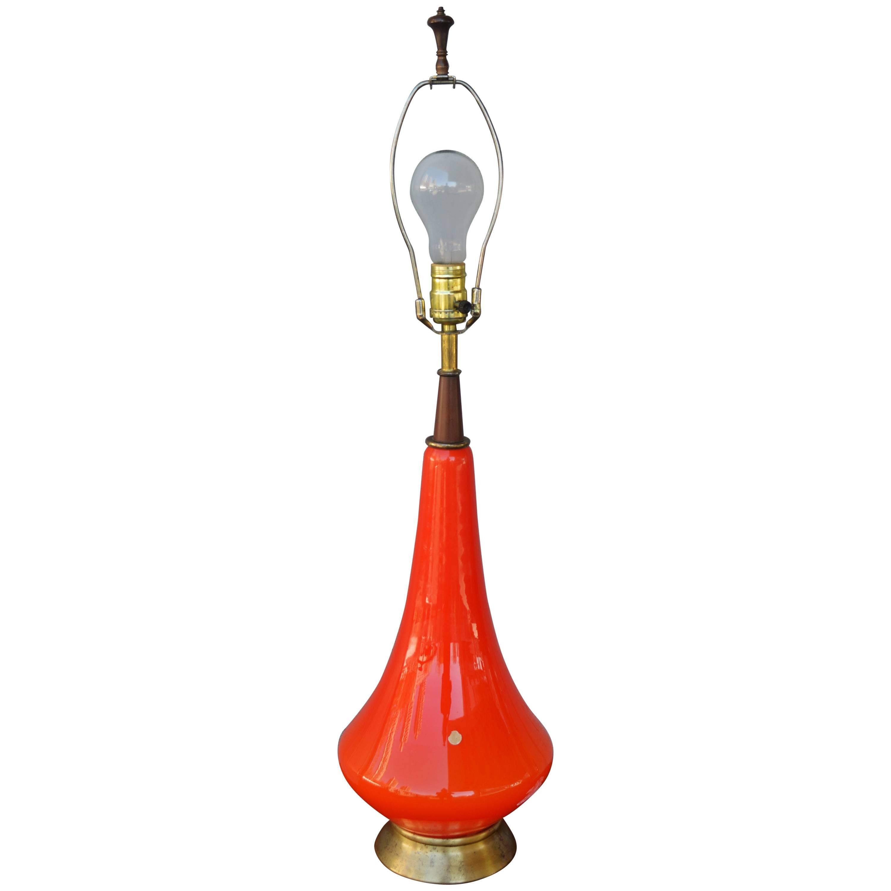 Italian Orange Glass Genie Lamp with Lit Base For Sale