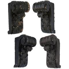 Set of Four Large Carved Wood Corbels, Late 19th Century