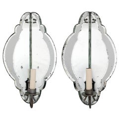 Pair of French Mirrored Corner Sconces with Shaped Glass Panels