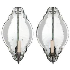Pair of French Mirrored Corner Sconces with Shaped Glass Panels 4