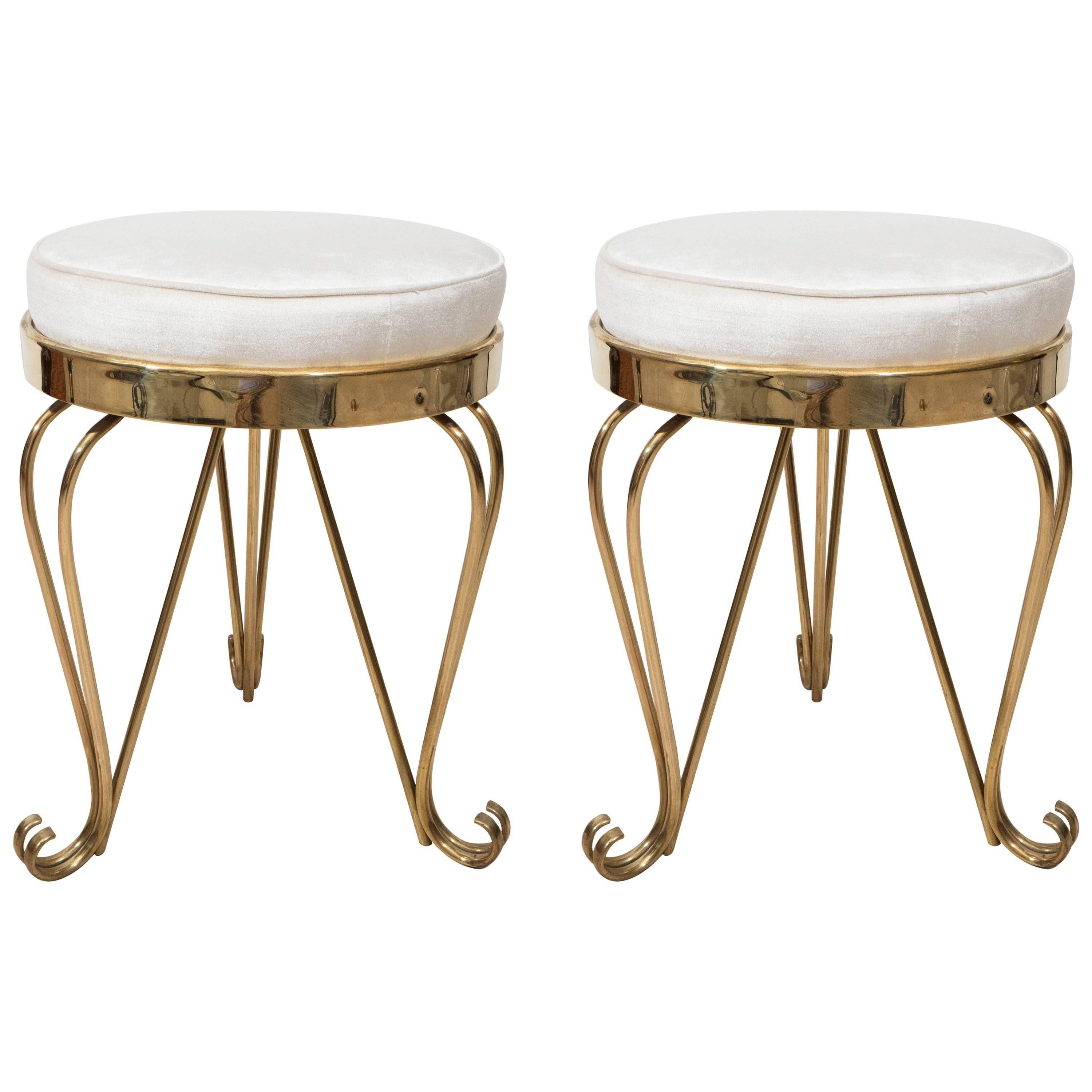 Pair of Petite Round Upholstered Stools