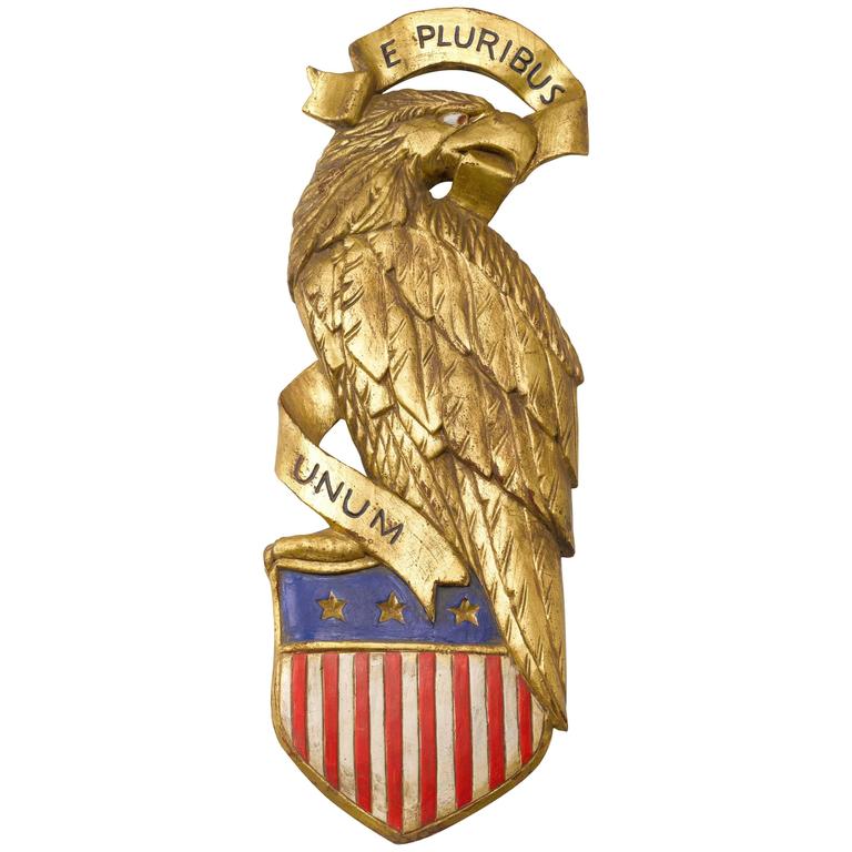 E Pluribus Unum American Folk Eagle Hand Carved And Painted At