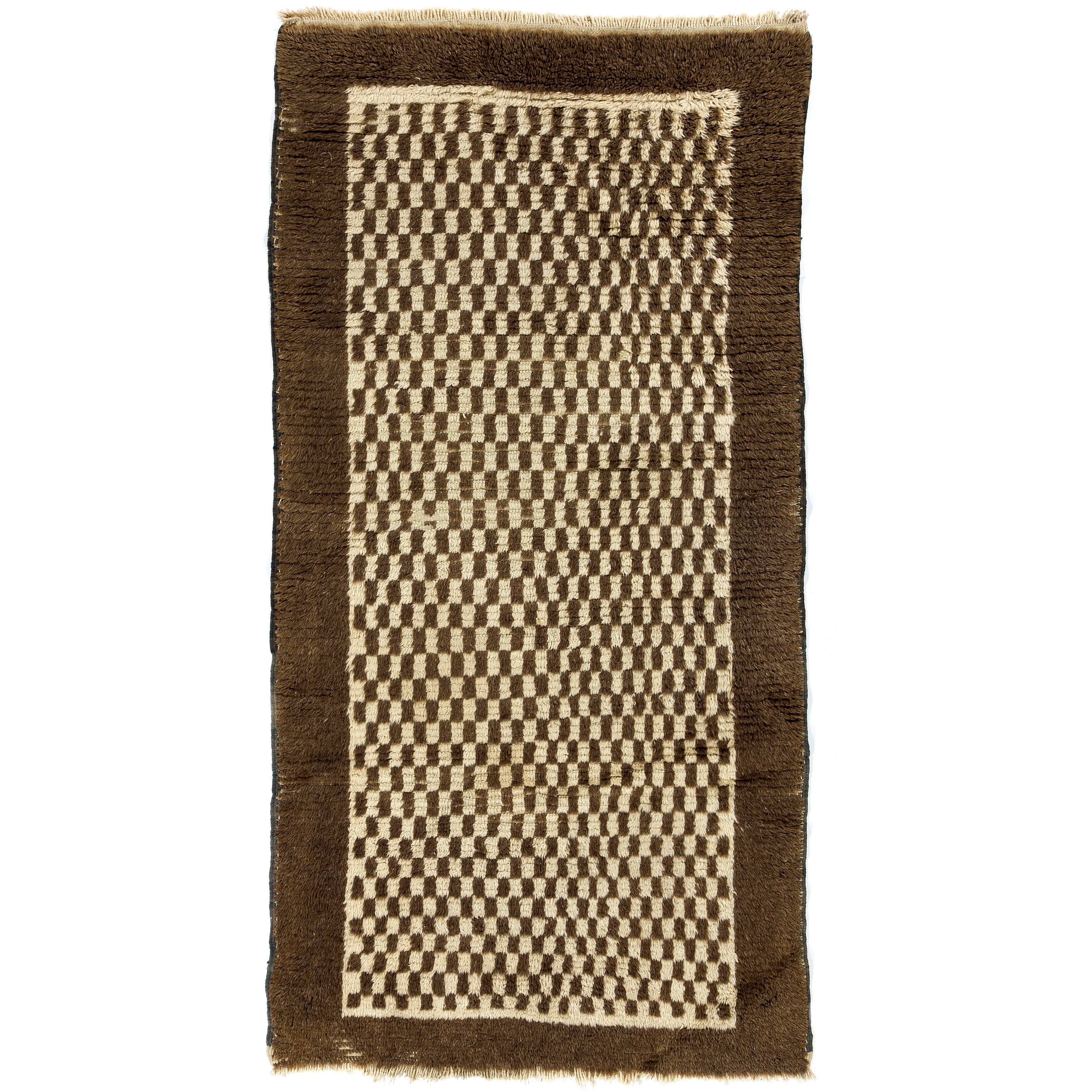 Chequered "Tulu" Rug made of Natural Undyed Wool