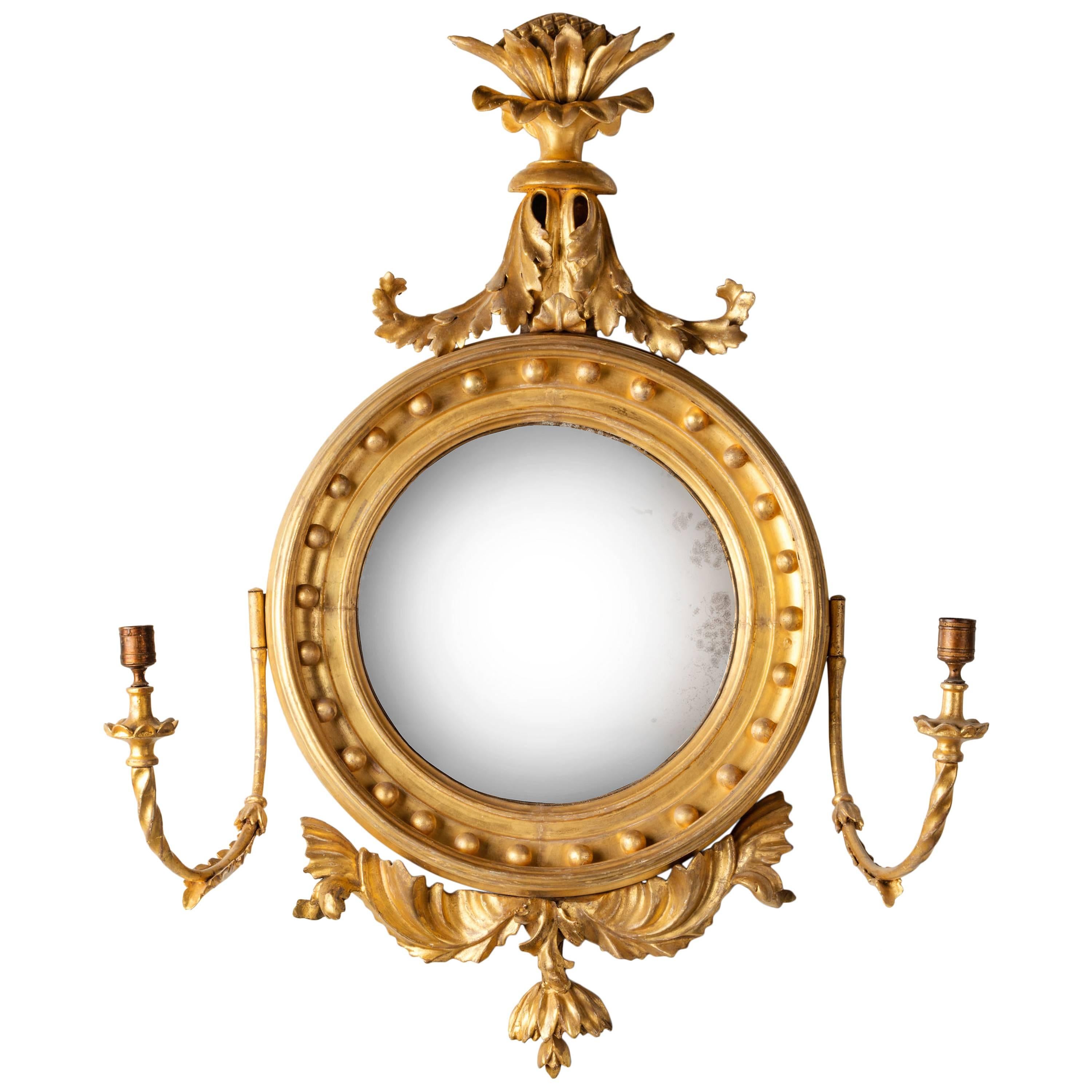 Regency Period Giltwood Convex Mirror For Sale