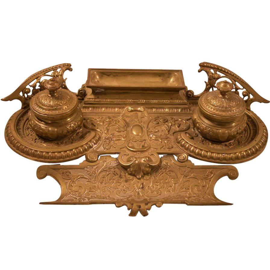 19th century Embossed Bronze Inkwell