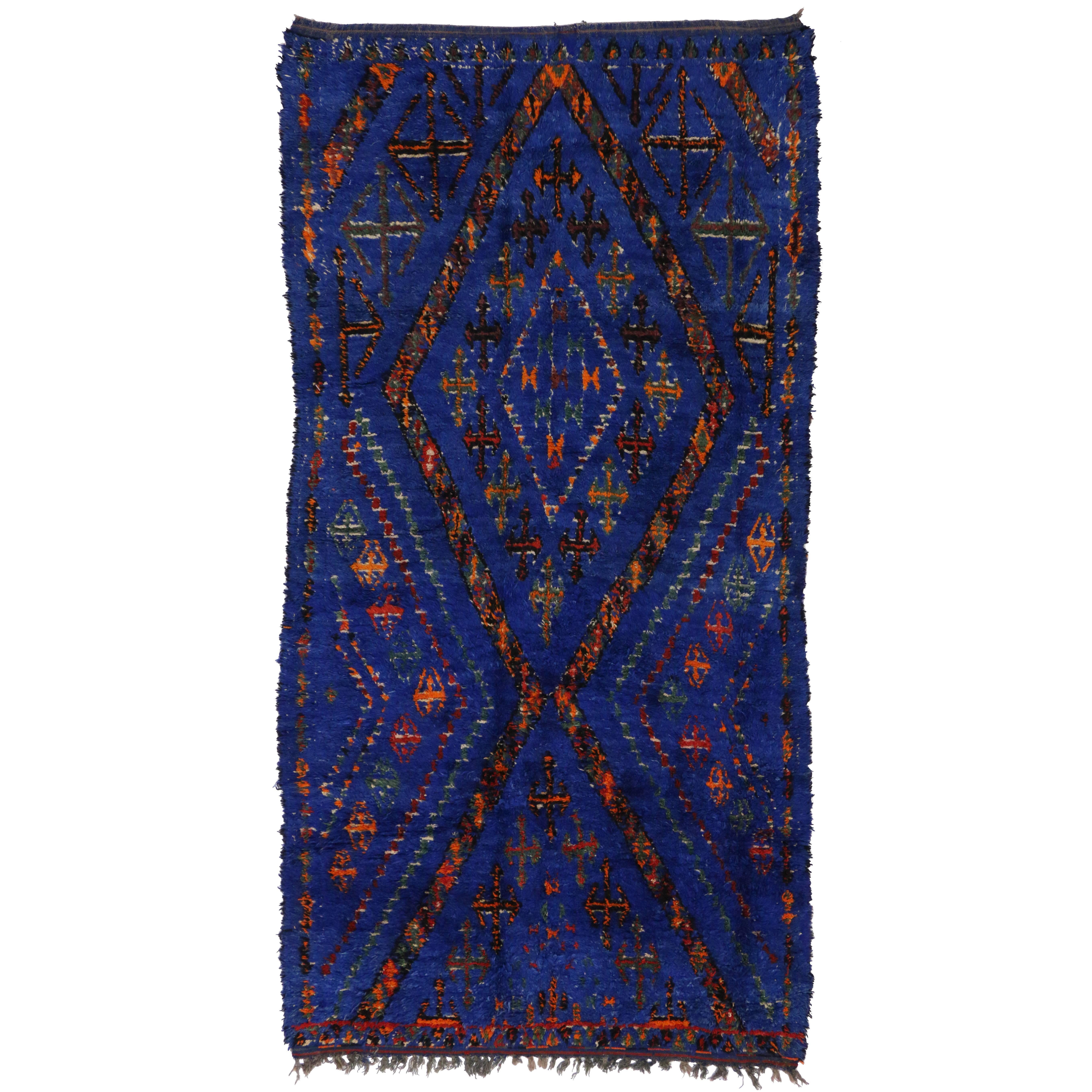 Vintage Berber Moroccan Rug with Tribal Style, Blue Indigo Beni Mguild Carpet