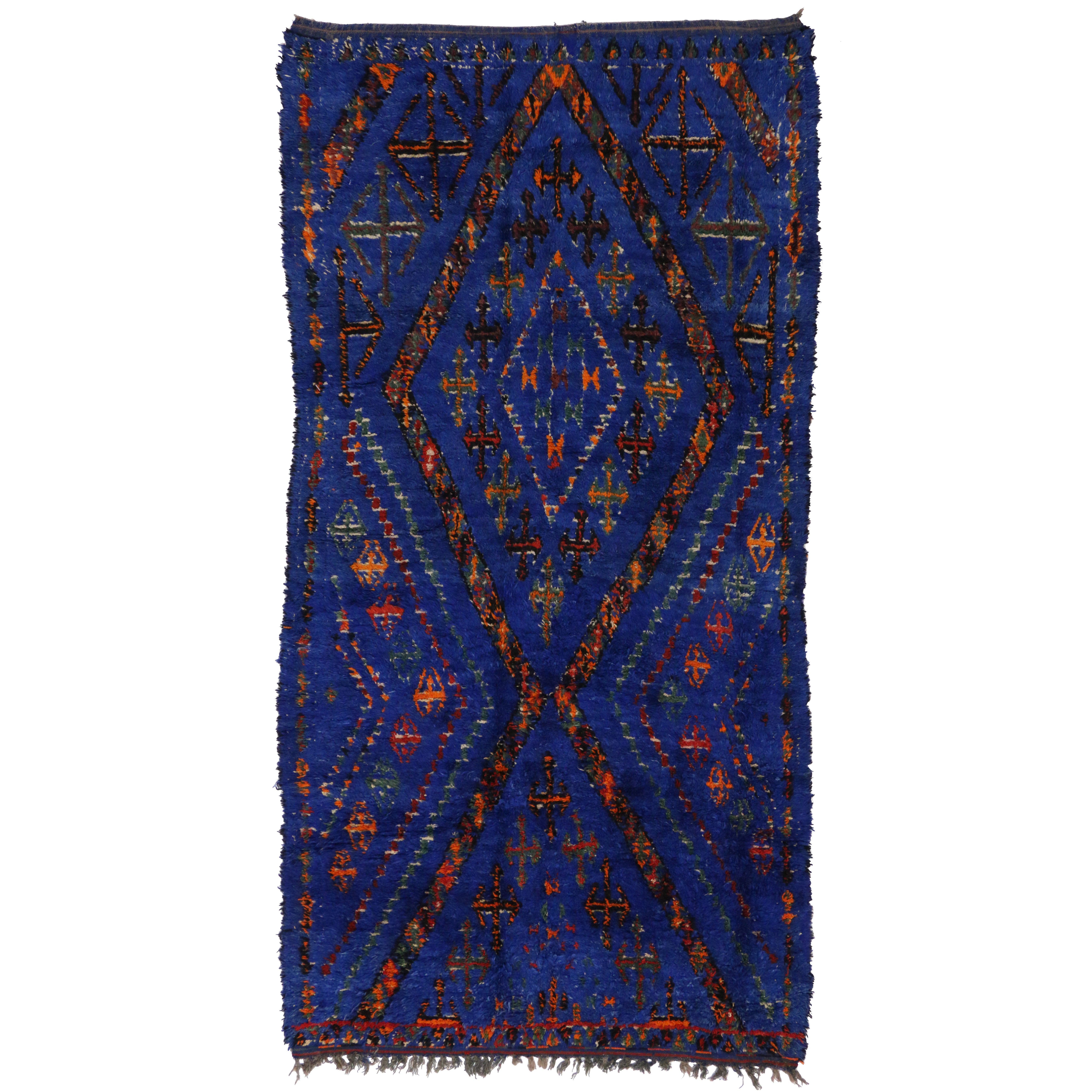 Cobalt Blue Moroccan Rug By Beni Ourain Rug With Tribal Cobalt Blue Moroccan Rug By Beni Ourain Rug With Tribal